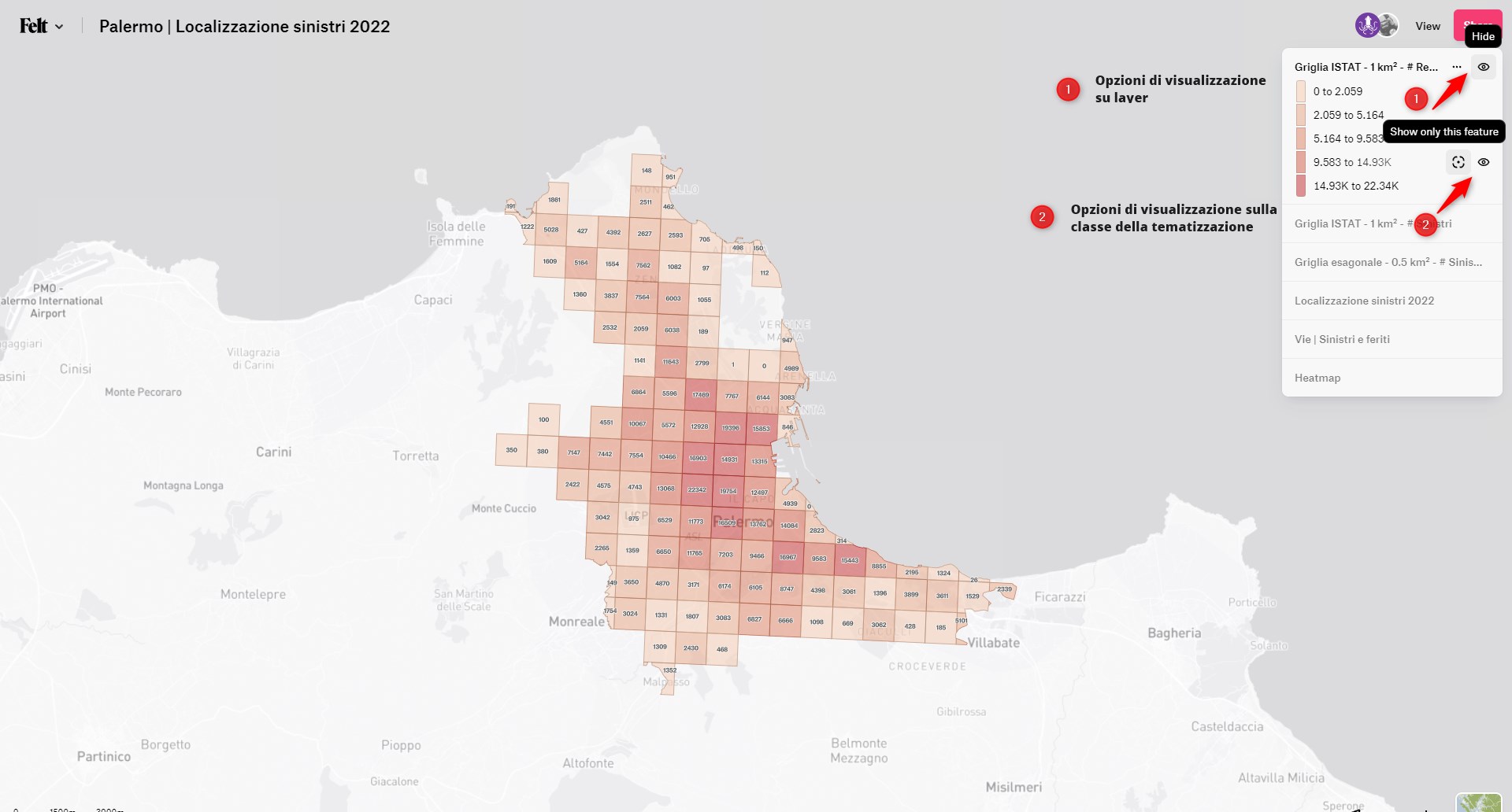 Griglia ISTAT - 1 km² - # Sinistri nell'area in esame
